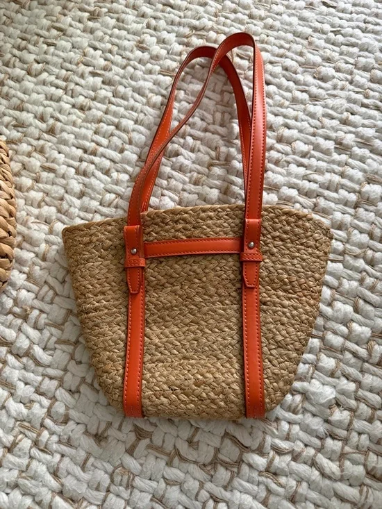 Zara Straw Tote with Bright Orange Trim and Handles - Picture 8 of 16